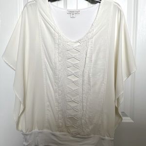 Womens Sz 14 Coldwater Creek cream-colored cape sleeve blouse, built-in tank.